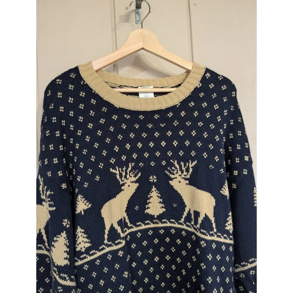 Vintage Old Navy Vintage Reindeer Fair Isle Navy Wool‎ Blend Sweater Holiday